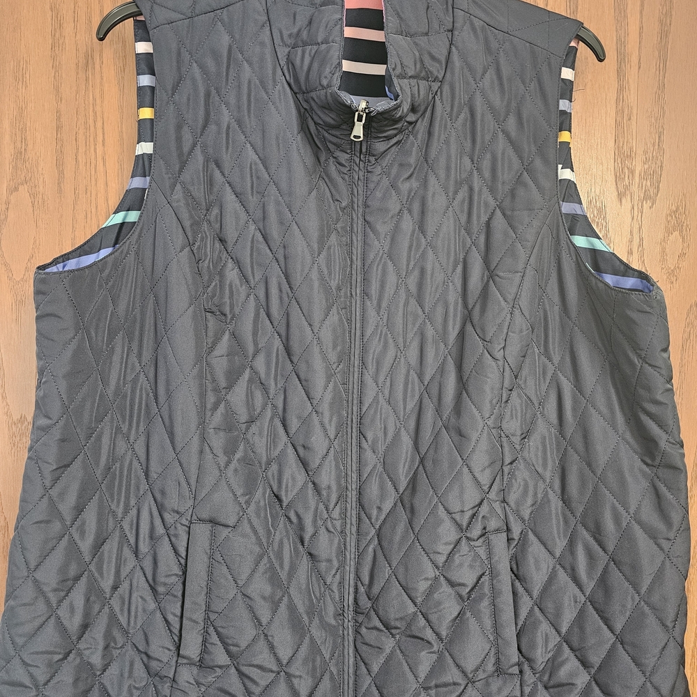 CJ Banks - Navy Blue Quilted Vest with Striped Lining (Reversible Vest)